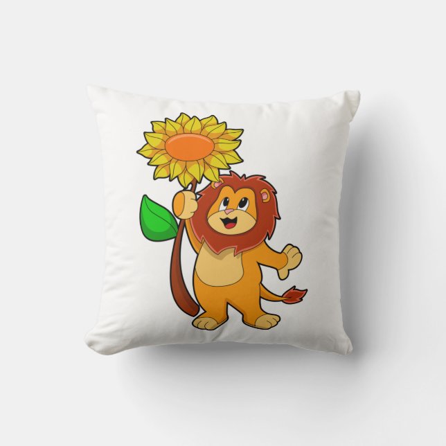 Lion with Flower Sunflower Cushion (Front)