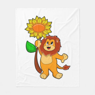 Lion with Flower Sunflower Fleece Blanket