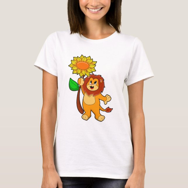 Lion with Flower Sunflower T-Shirt (Front)