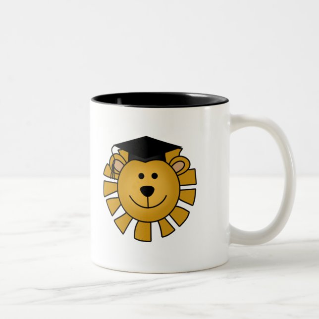 Lion with Graduation Cap Tshirts and Gifts Two-Tone Coffee Mug (Right)