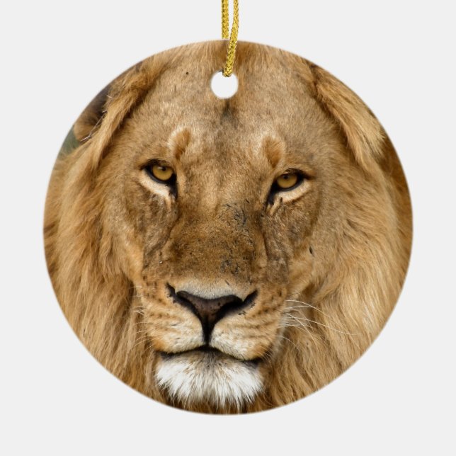 Lion With Great Mane Ceramic Ornament (Front)