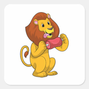 Lion with Meat Square Sticker