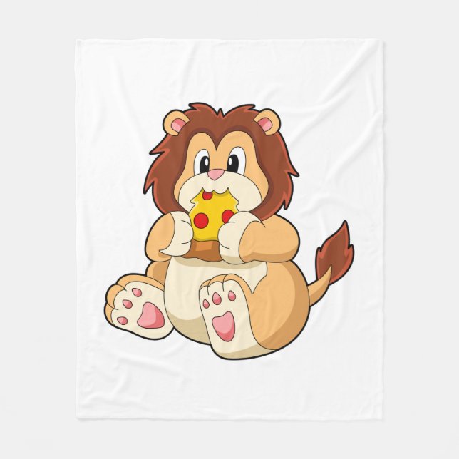 Lion with Piece of Salami Pizza.PNG Fleece Blanket (Front)