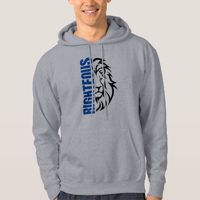 Lion with Righteous Blue Bold Word Hoodie (Front)