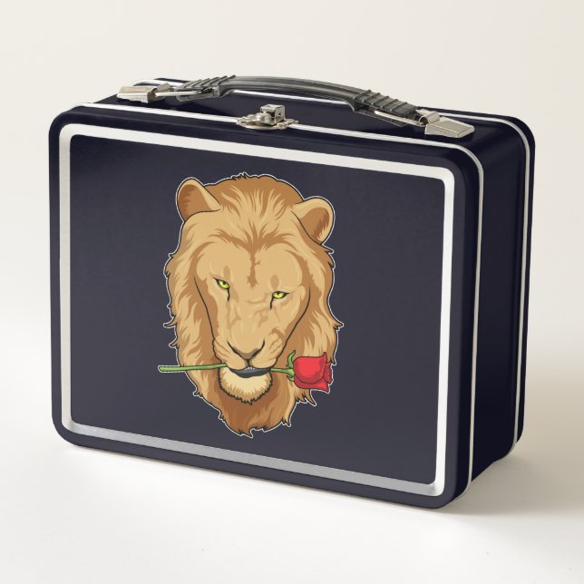 Lion with Rose Metal Lunch Box (Front)