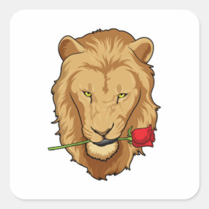 Lion with Rose Square Sticker