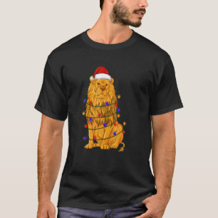 Lion With Santa Hat Tree Lights Xmas Light Christm T-Shirt