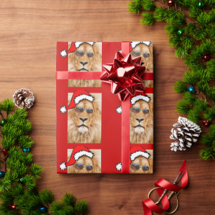 Lion With Santa Hat Wrapping Paper