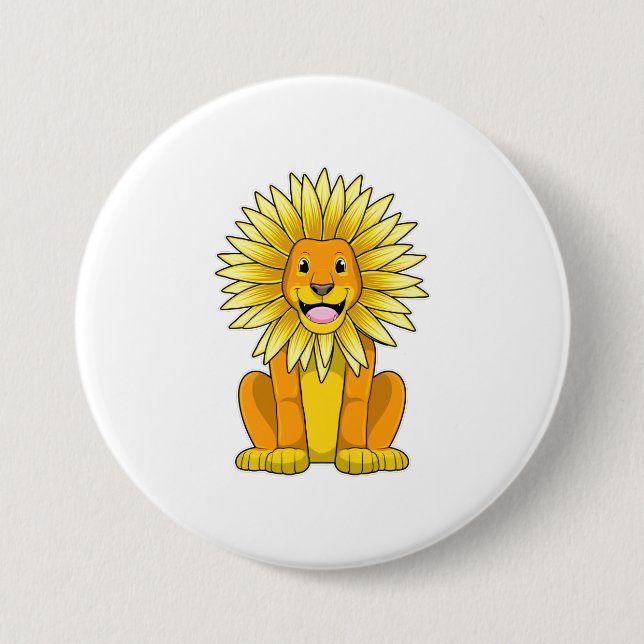 Lion with Sunflower Flower 7.5 Cm Round Badge (Front)