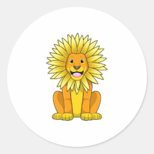 Lion with Sunflower Flower Classic Round Sticker