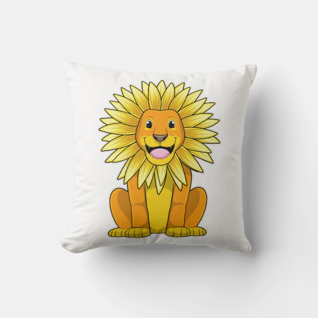 Lion with Sunflower Flower Cushion (Front)