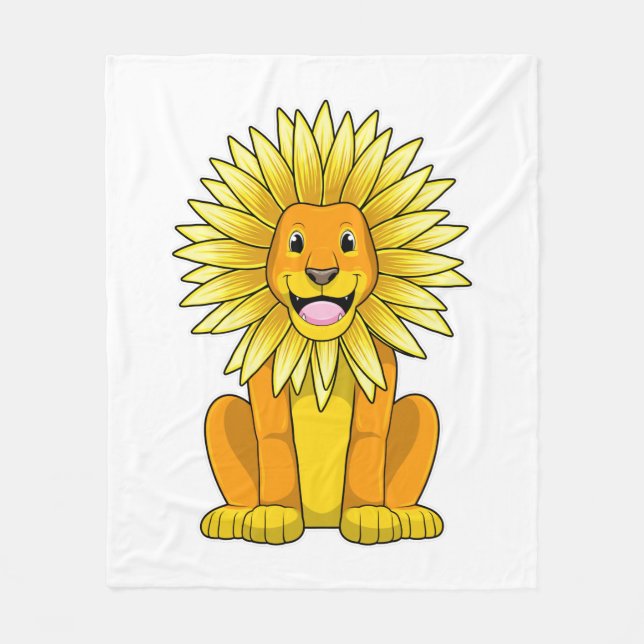 Lion with Sunflower Flower Fleece Blanket (Front)