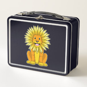 Lion with Sunflower Flower Metal Lunch Box