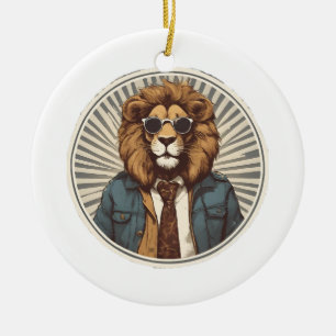 Lion with sunglasses ceramic ornament