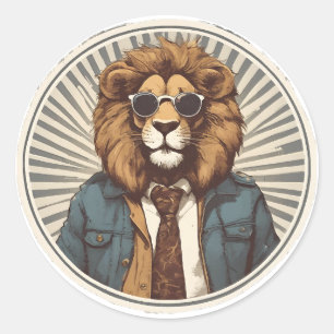 Lion with sunglasses classic round sticker