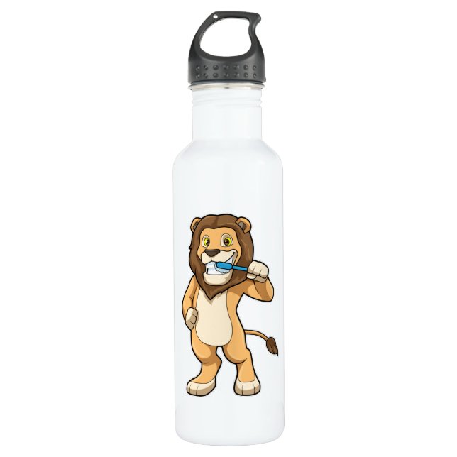 Lion with Toothbrush 710 Ml Water Bottle (Front)