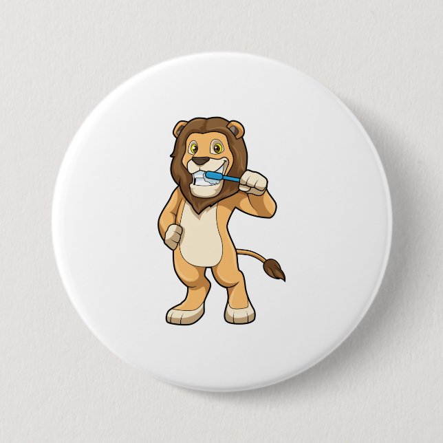 Lion with Toothbrush 7.5 Cm Round Badge (Front)