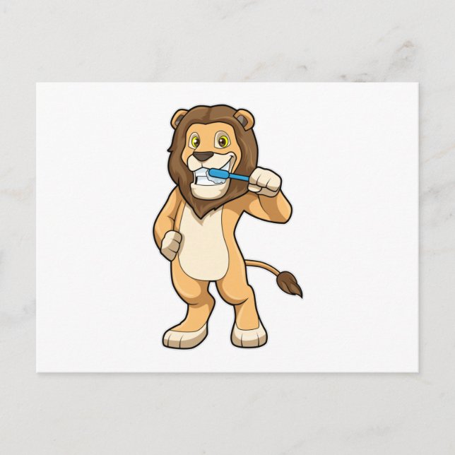 Lion with Toothbrush Postcard (Front)