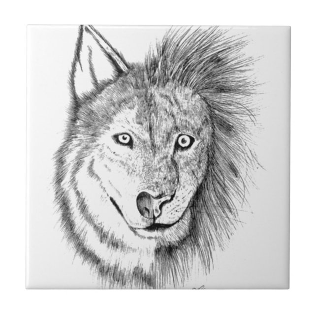 Lion Wolf Ceramic Tile (Front)