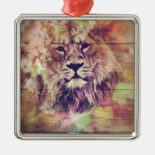 Lion Wooden Spring Grunge Digital Art Metal Tree Decoration