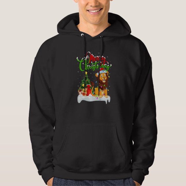 Lion  Xmas Decorations Santa Lion Christmas Hoodie (Front)