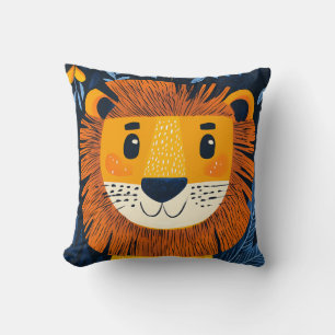 Lion Yellow Orange Blue Kids Safari Nursery Room  Cushion