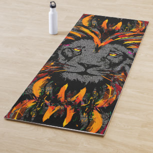 Lion Yoga Mat Orange Lion Head Illustration
