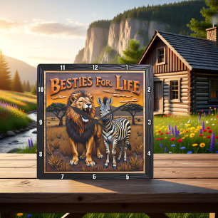 Lion Zebra Savanna Besties Square Wall Clock