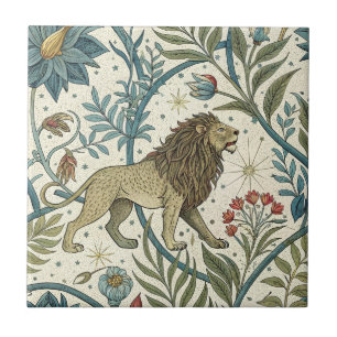 Lion Zodiac Sign vintage elegant seamless pattern Ceramic Tile