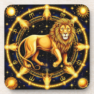 Lion Zodiac Symbol Over Celestial Starry Backgroun Coaster