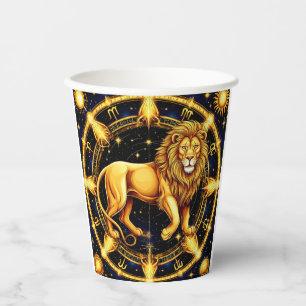 Lion Zodiac Symbol Over Celestial Starry Backgroun Paper Cups