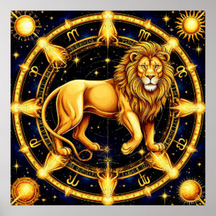 Lion Zodiac Symbol Over Celestial Starry Backgroun Poster
