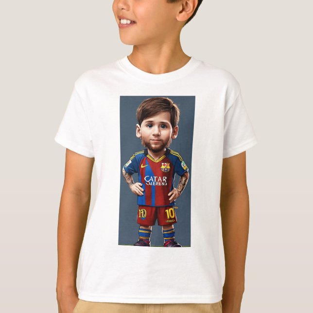 Lionel Messi cute baby cartoon realist big eyes  T-Shirt (Front)