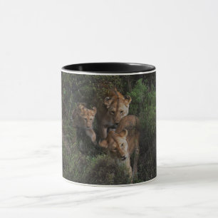 Lioness And Cub Coming Through The Underbrush, Mug