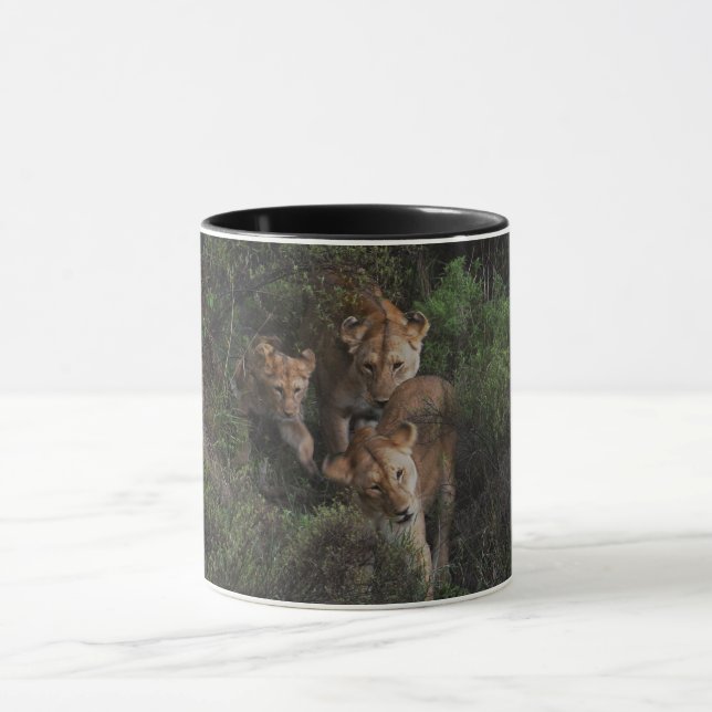 Lioness And Cub Coming Through The Underbrush, Mug (Center)