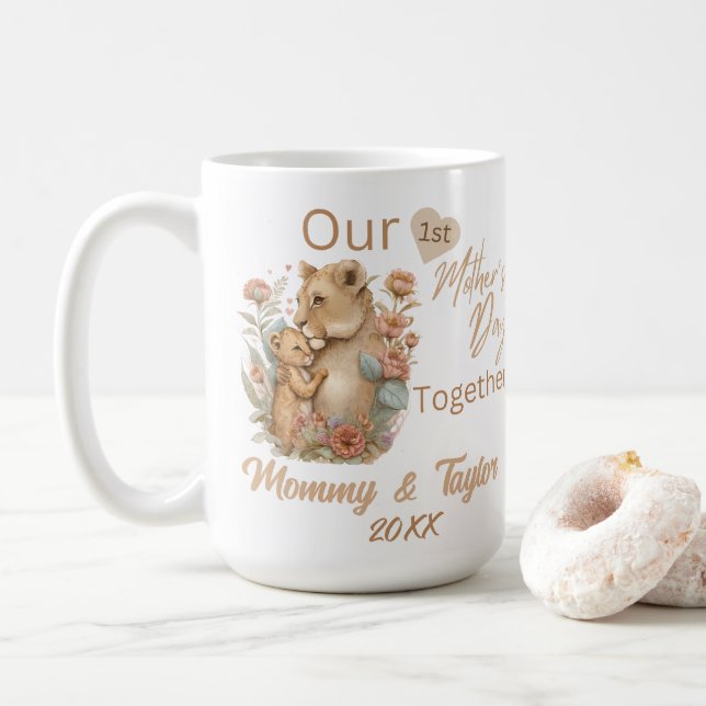Lioness and Cub,Our First Mother's Day Together Coffee Mug (With Donut)
