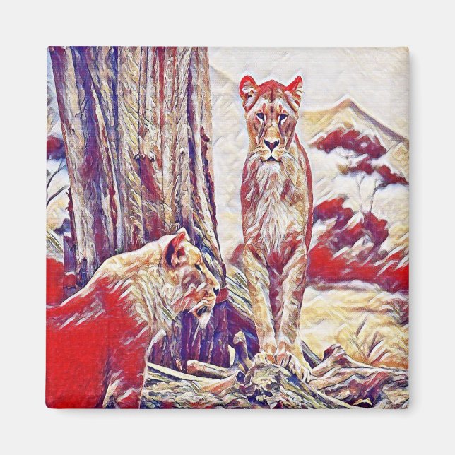 Lioness by the mountains magnet (Front)