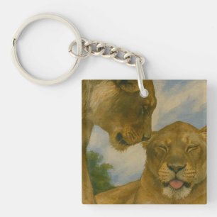 Lioness Companionship in Golden Light Key Ring