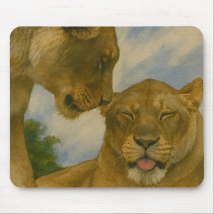 Lioness Companionship in Golden Light Mouse Pad