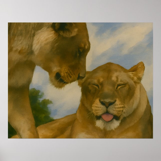 Lioness Companionship in Golden Light Poster (Front)