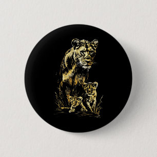 Lioness Cubs Hunting Team Lion Wildlife Sketch 6 Cm Round Badge