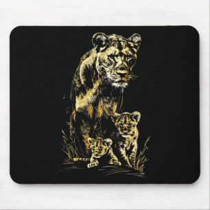 Lioness Cubs Hunting Team Lion Wildlife Sketch Mouse Pad