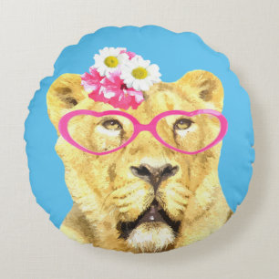 Lioness cute funny jungle animal nursery kids room round cushion