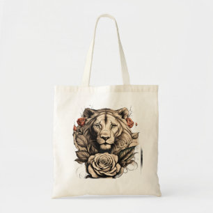 Lioness Grace: A Realistic Rose Tattoo Design Tote Bag