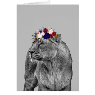 Lioness Lion Animal Girl Flower Crown Black White
