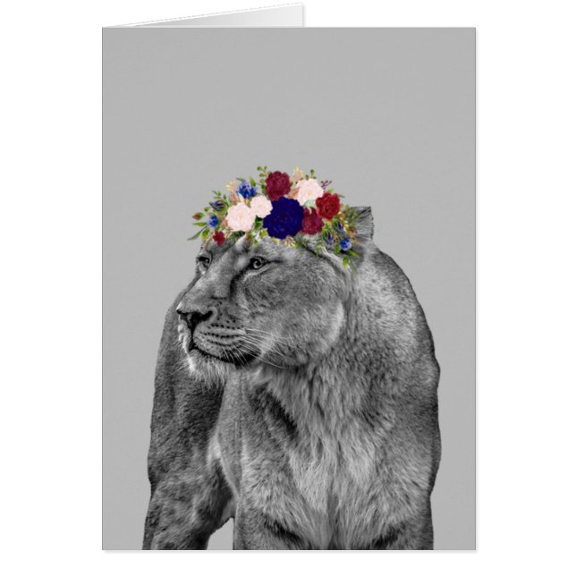 Lioness Lion Animal Girl Flower Crown Black White (Front)