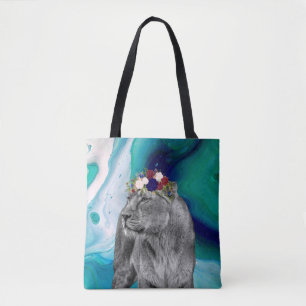 Lioness Lion Animal Girl Flower Crown Colourful Tote Bag