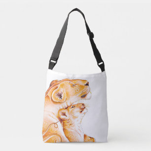 Lioness Mum and the Cub white Crossbody Bag