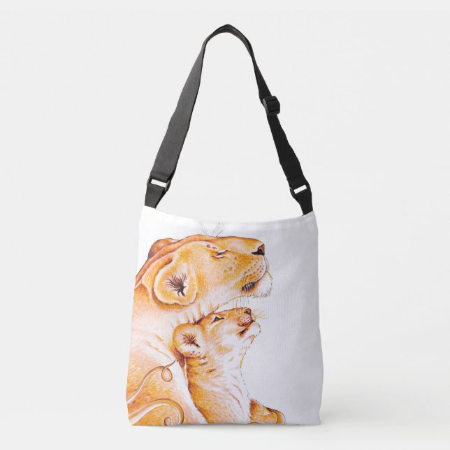 Lioness Mum and the Cub white Crossbody Bag (Front)