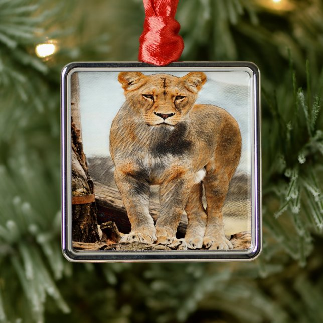 Lioness portrait metal ornament (Tree)